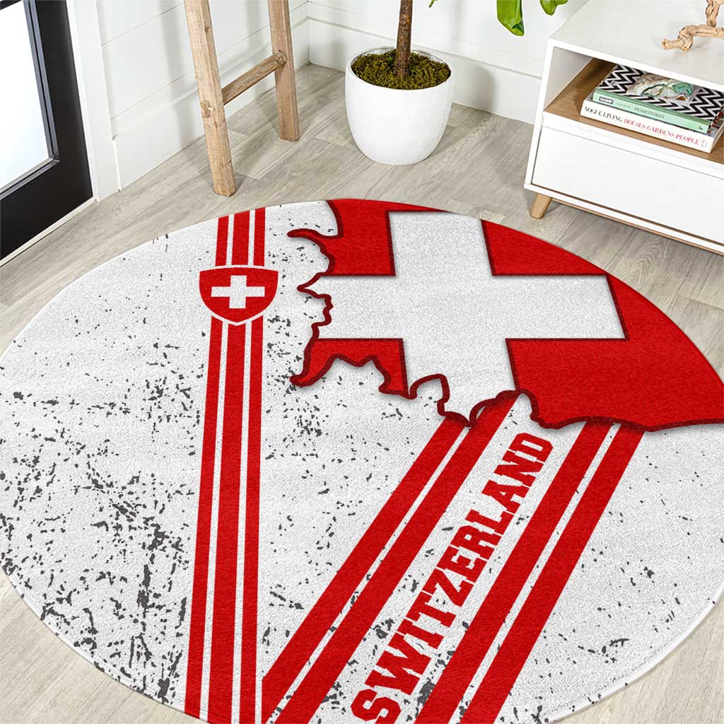 Switzerland Flag Round Carpet Swiss Map Red-White Distressed - Wonder Print Shop