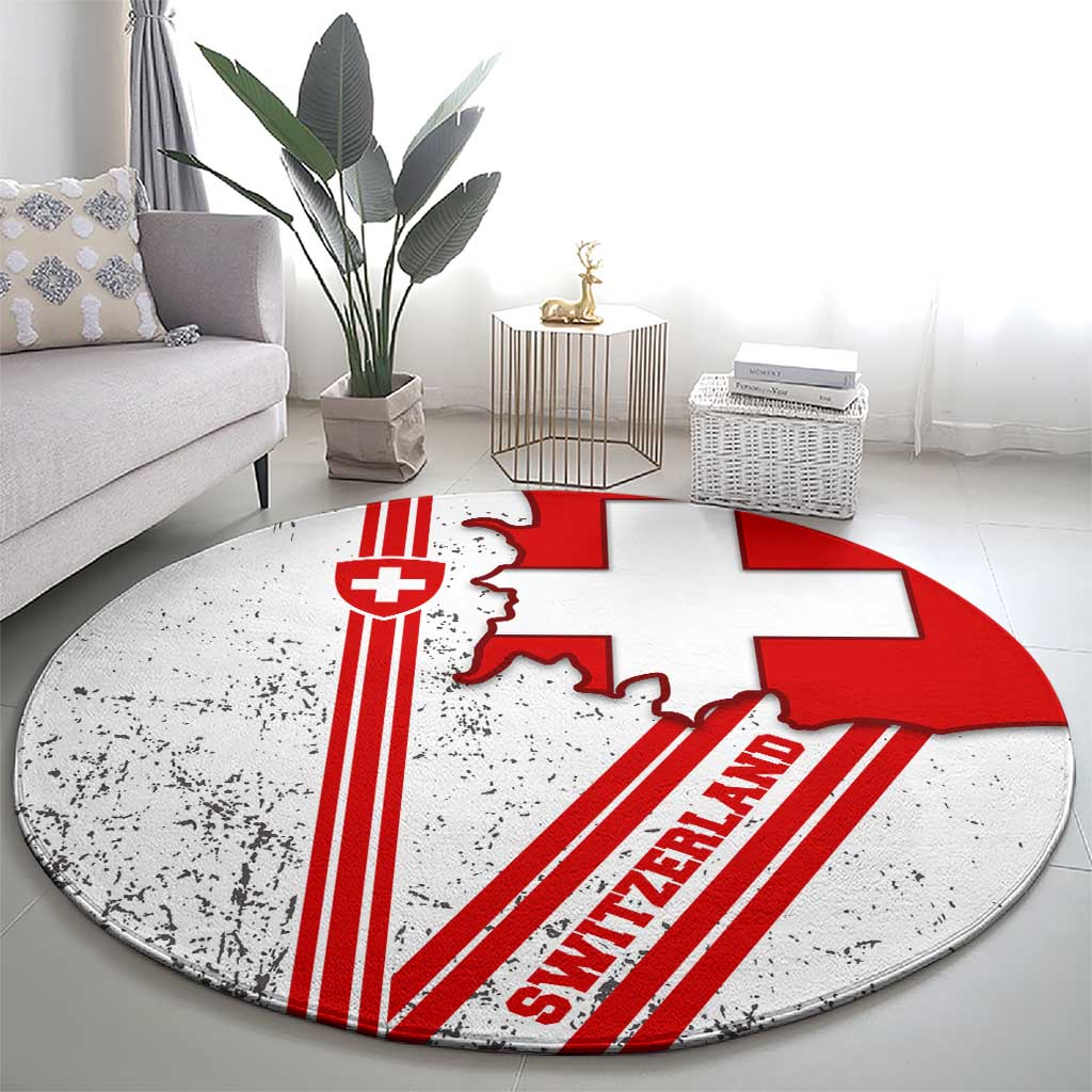 Switzerland Flag Round Carpet Swiss Map Red-White Distressed - Wonder Print Shop