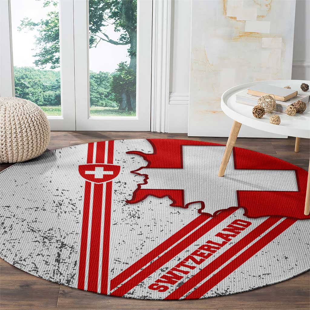 Switzerland Flag Round Carpet Swiss Map Red-White Distressed - Wonder Print Shop