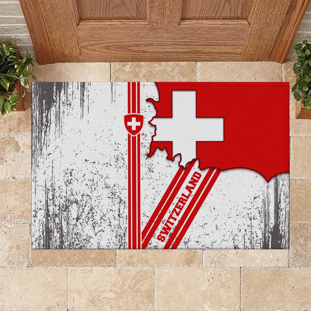 Switzerland Flag Rubber Doormat Swiss Map Red-White Distressed - Wonder Print Shop