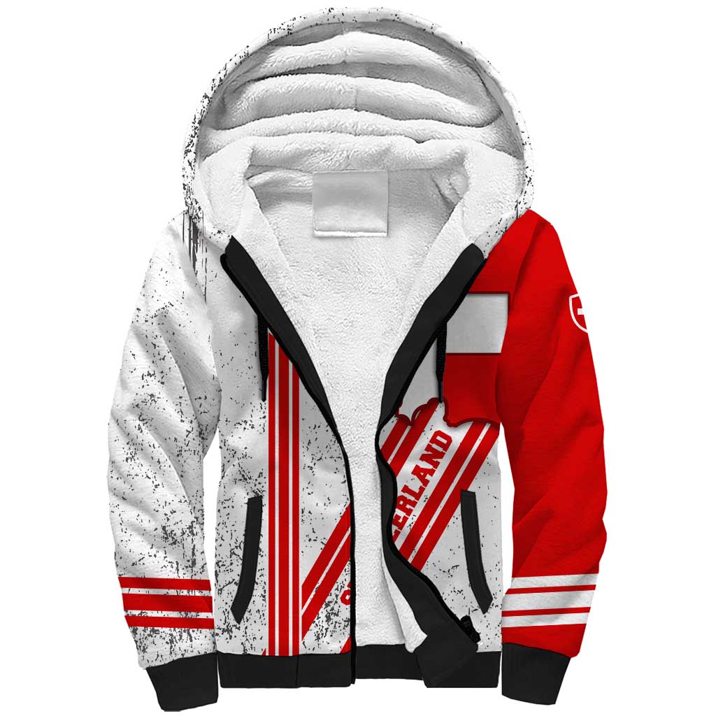 Switzerland Flag Sherpa Hoodie Swiss Map Red-White Distressed - Wonder Print Shop