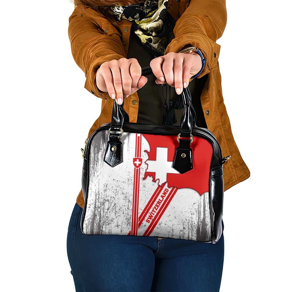 Switzerland Flag Shoulder Handbag Swiss Map Red-White Distressed - Wonder Print Shop