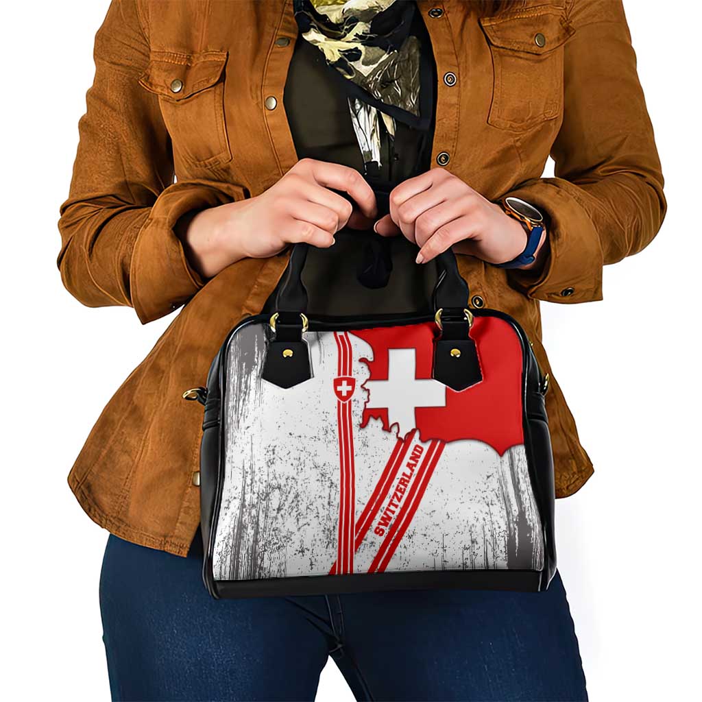 Switzerland Flag Shoulder Handbag Swiss Map Red-White Distressed - Wonder Print Shop