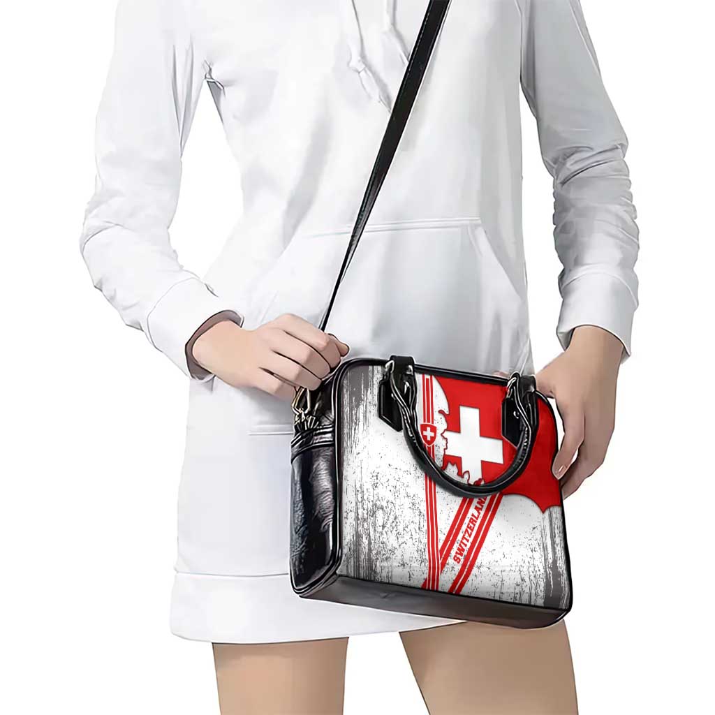 Switzerland Flag Shoulder Handbag Swiss Map Red-White Distressed - Wonder Print Shop