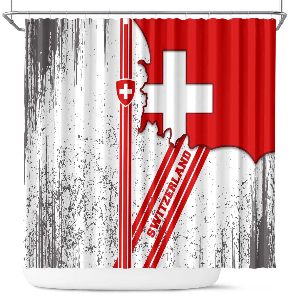 Switzerland Flag Shower Curtain Swiss Map Red-White Distressed - Wonder Print Shop