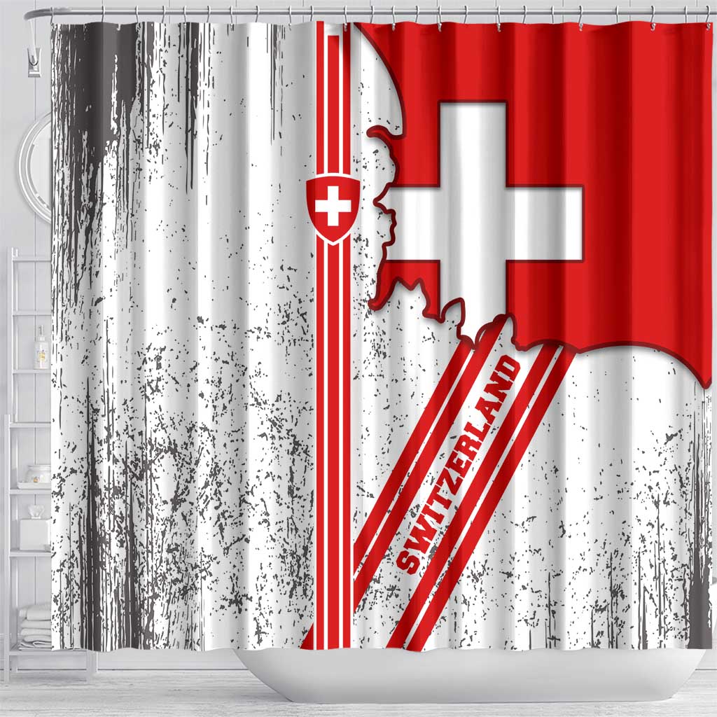 Switzerland Flag Shower Curtain Swiss Map Red-White Distressed - Wonder Print Shop