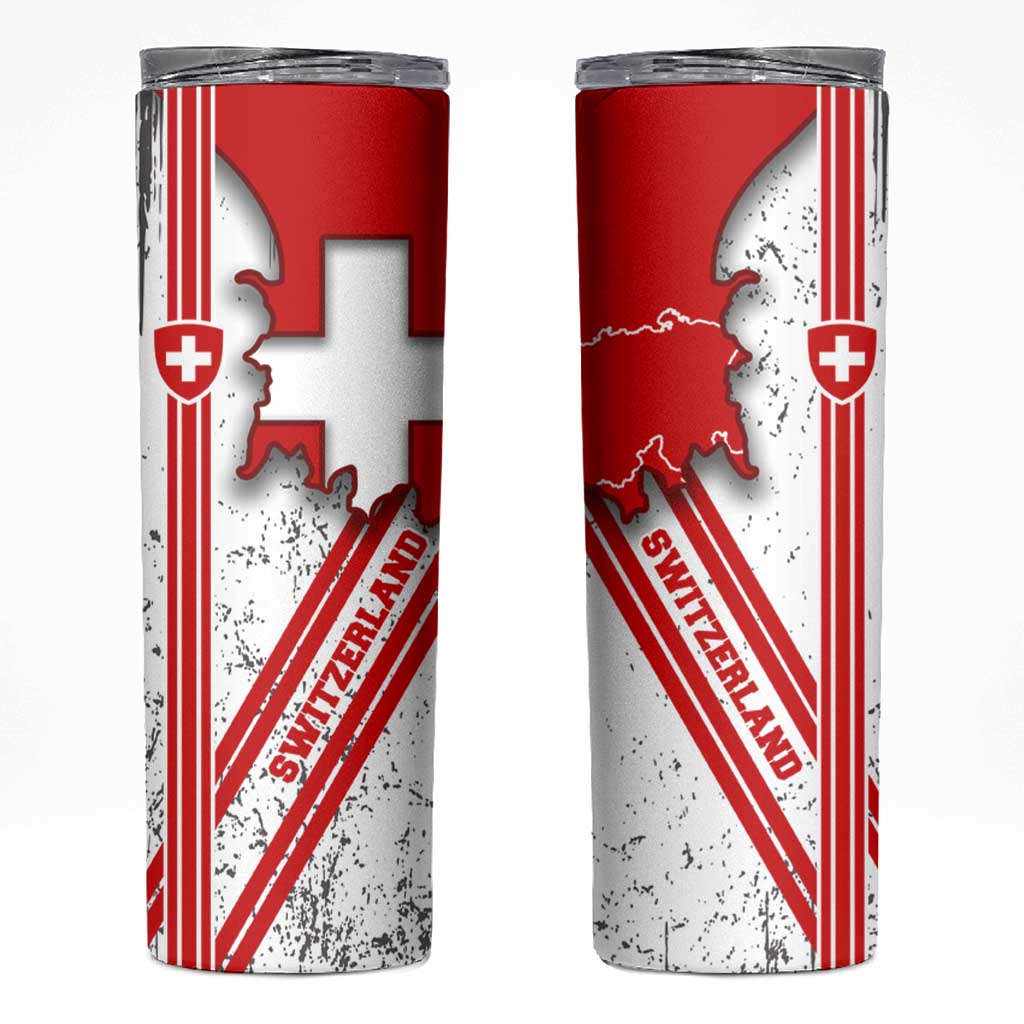 Switzerland Flag Skinny Tumbler Swiss Map Red-White Distressed - Wonder Print Shop