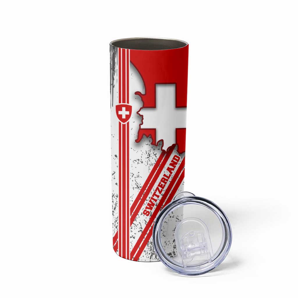 Switzerland Flag Skinny Tumbler Swiss Map Red-White Distressed - Wonder Print Shop