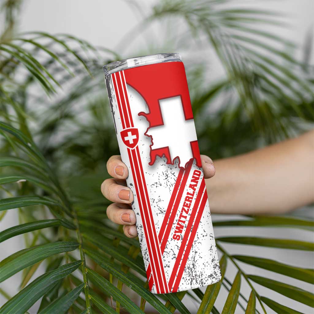 Switzerland Flag Skinny Tumbler Swiss Map Red-White Distressed - Wonder Print Shop