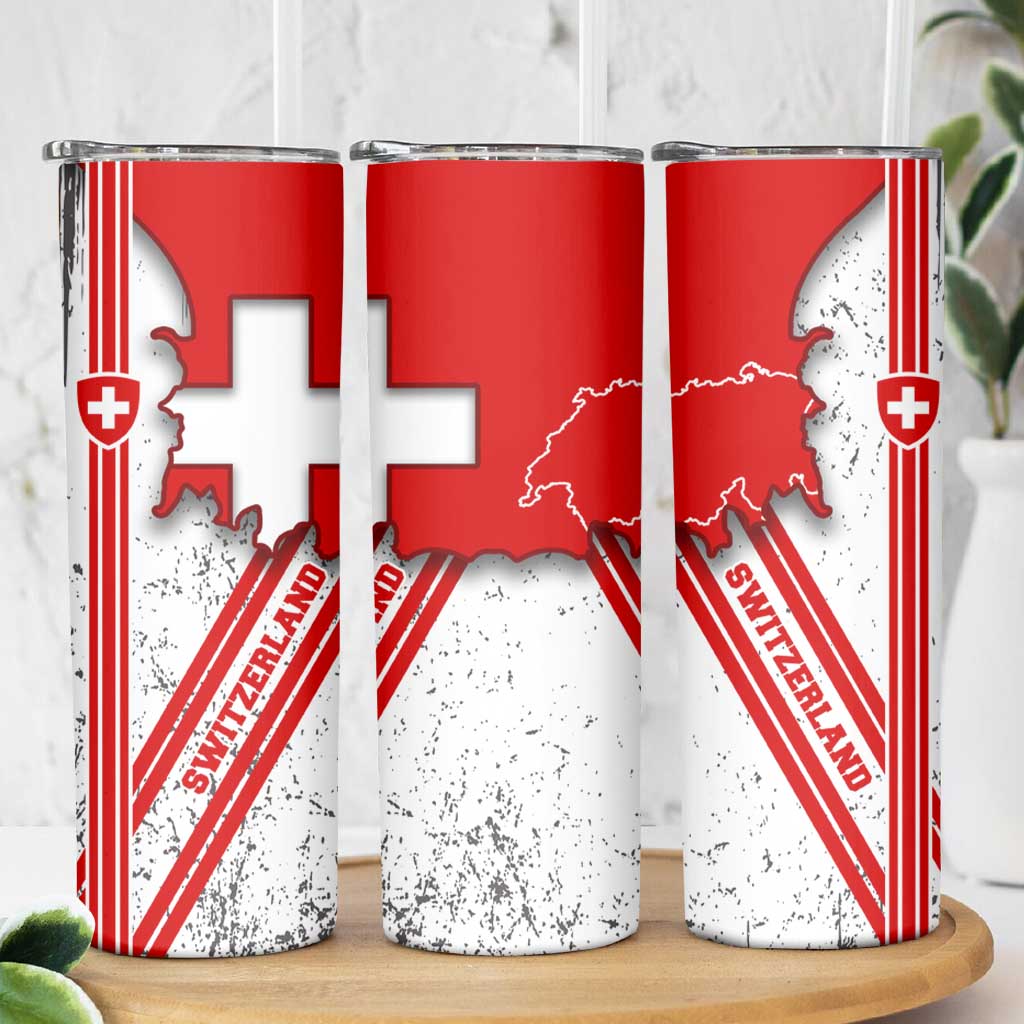 Switzerland Flag Skinny Tumbler Swiss Map Red-White Distressed - Wonder Print Shop