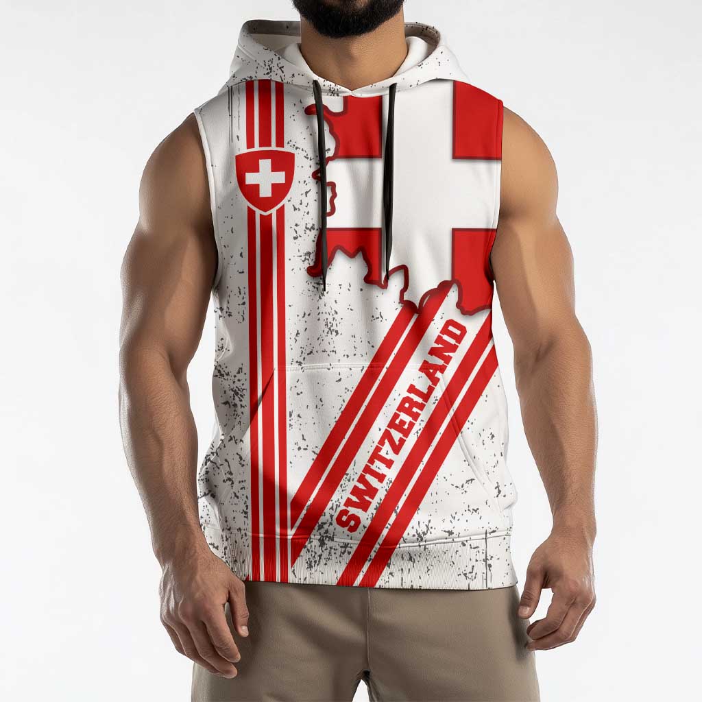 Switzerland Flag Sleeveless Hoodie Swiss Map Red-White Distressed - Wonder Print Shop