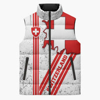 Switzerland Flag Sleeveless Puffer Jacket Swiss Map Red-White Distressed - Wonder Print Shop