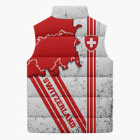 Switzerland Flag Sleeveless Puffer Jacket Swiss Map Red-White Distressed - Wonder Print Shop