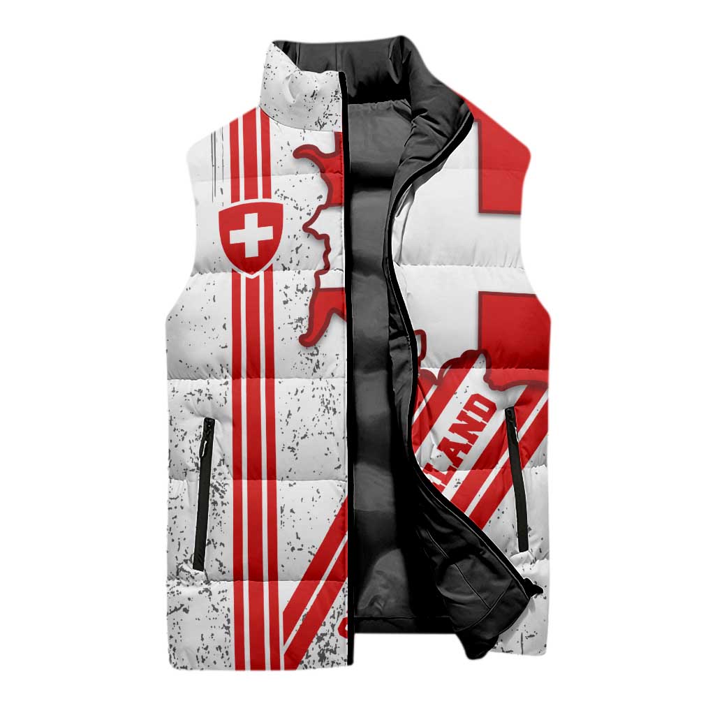 Switzerland Flag Sleeveless Puffer Jacket Swiss Map Red-White Distressed - Wonder Print Shop