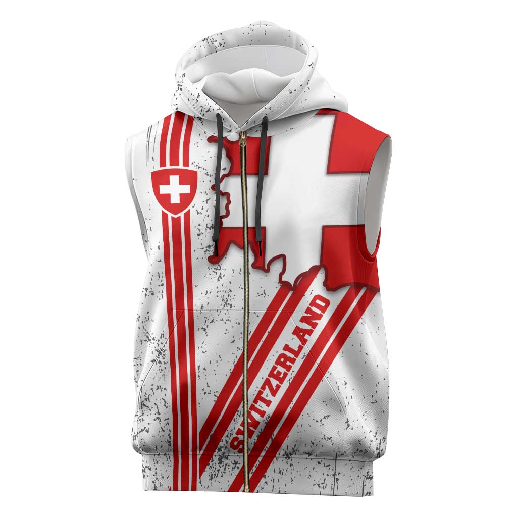 Switzerland Flag Sleeveless Zip Hoodie Swiss Map Red-White Distressed - Wonder Print Shop