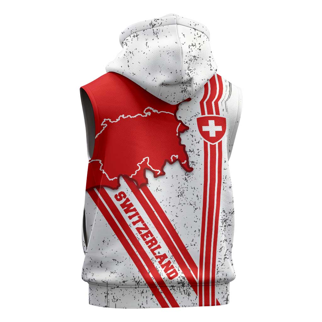 Switzerland Flag Sleeveless Zip Hoodie Swiss Map Red-White Distressed - Wonder Print Shop