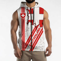 Switzerland Flag Sleeveless Zip Hoodie Swiss Map Red-White Distressed - Wonder Print Shop