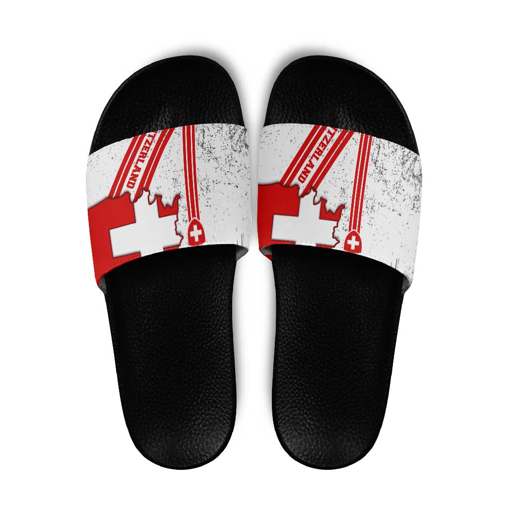 Switzerland Flag Slide Sandals Swiss Map Red-White Distressed - Wonder Print Shop