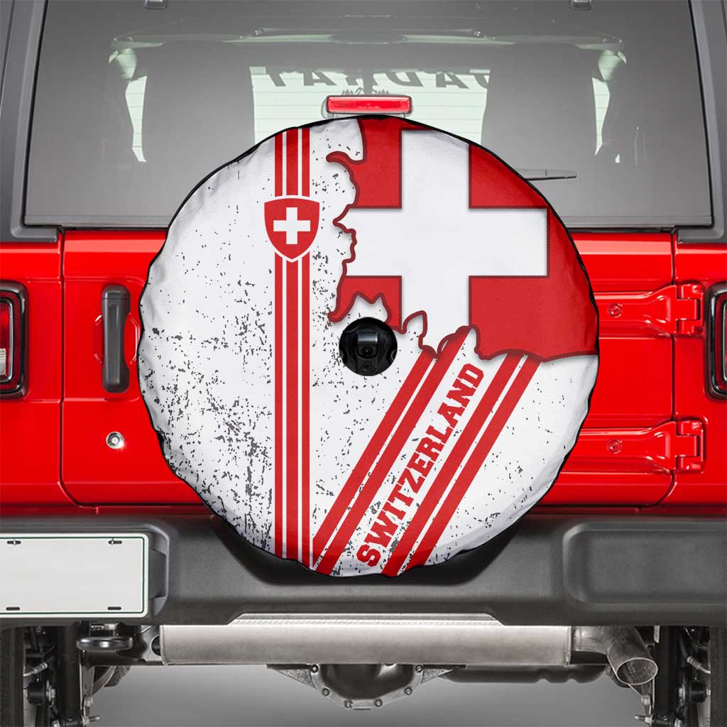 Switzerland Flag Spare Tire Cover Swiss Map Red-White Distressed - Wonder Print Shop