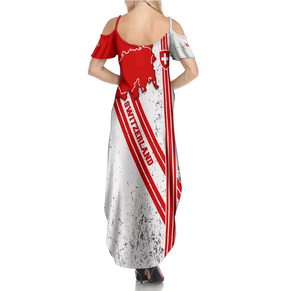 Switzerland Flag Summer Maxi Dress Swiss Map Red-White Distressed - Wonder Print Shop