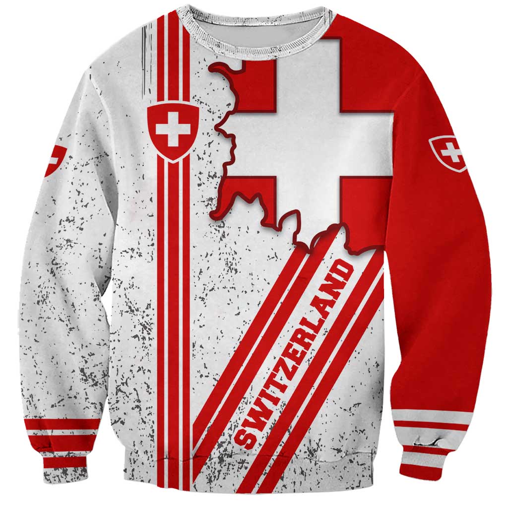 Switzerland Flag Sweatshirt Swiss Map Red-White Distressed - Wonder Print Shop