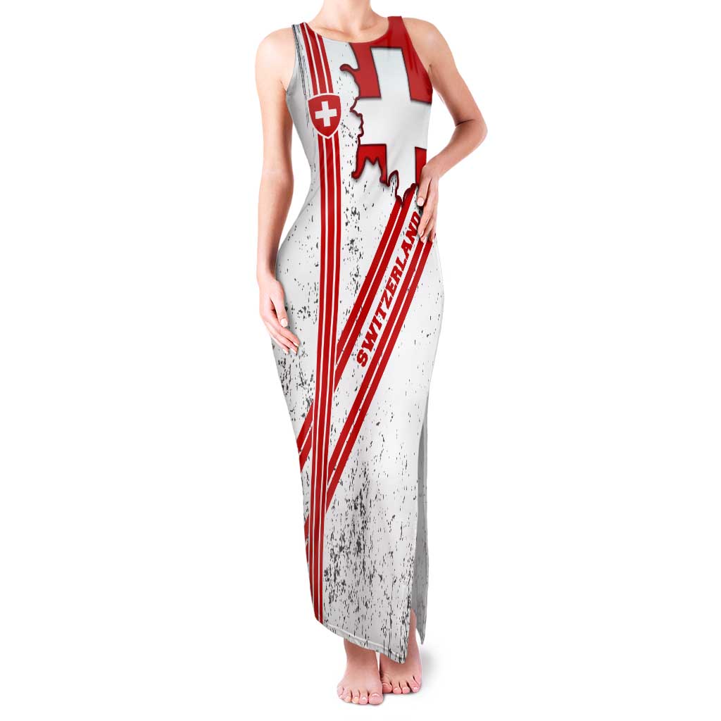 Switzerland Flag Tank Maxi Dress Swiss Map Red-White Distressed - Wonder Print Shop