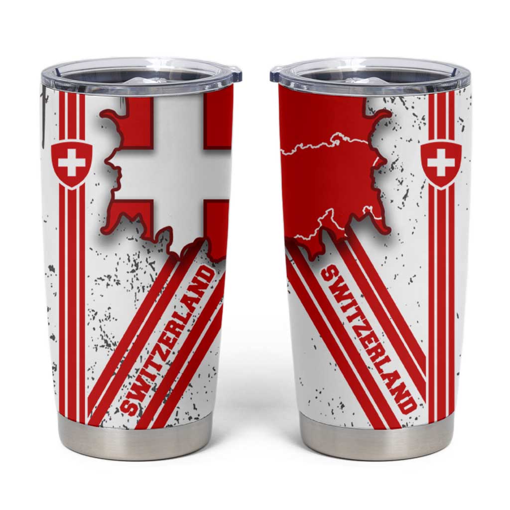 Switzerland Flag Tumbler Cup Swiss Map Red-White Distressed - Wonder Print Shop