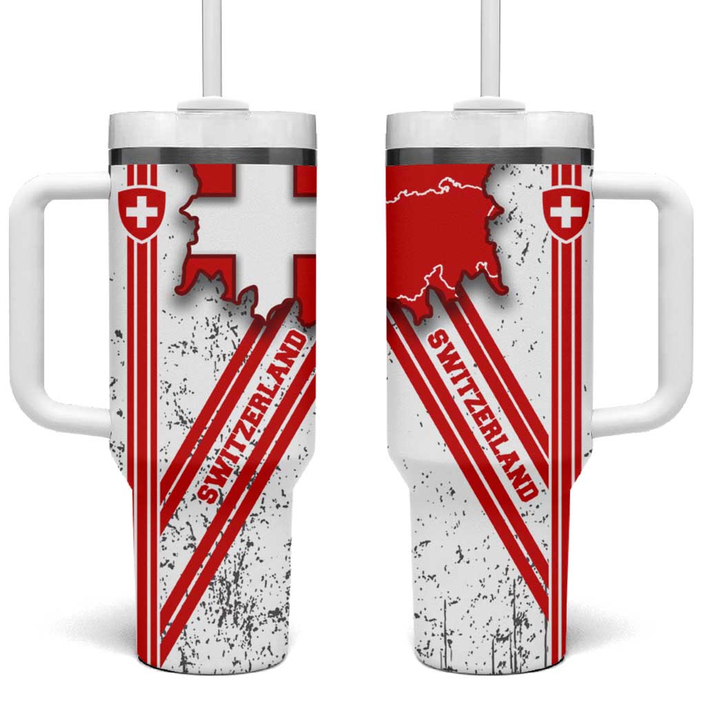 Switzerland Flag Tumbler With Handle Swiss Map Red-White Distressed - Wonder Print Shop