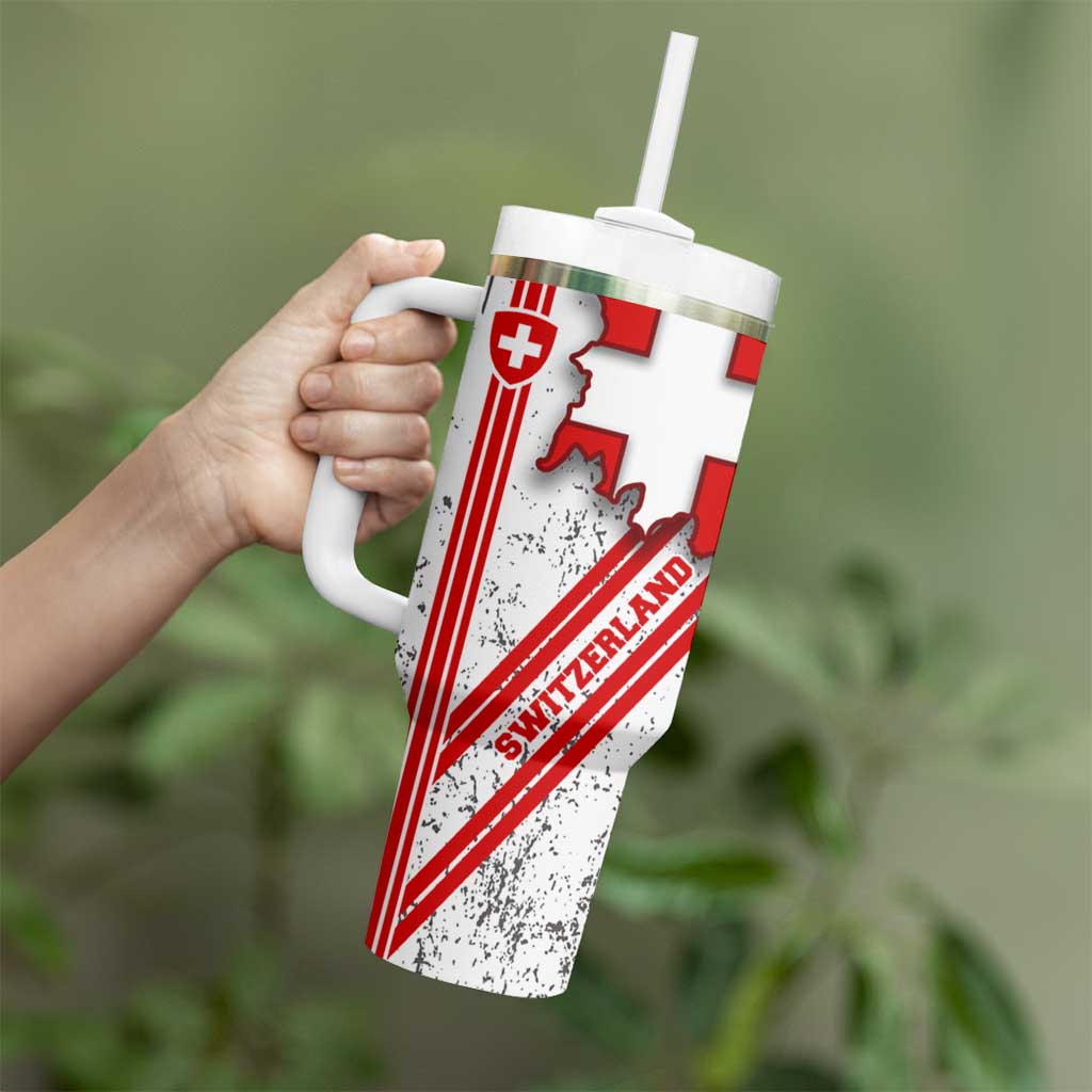Switzerland Flag Tumbler With Handle Swiss Map Red-White Distressed - Wonder Print Shop