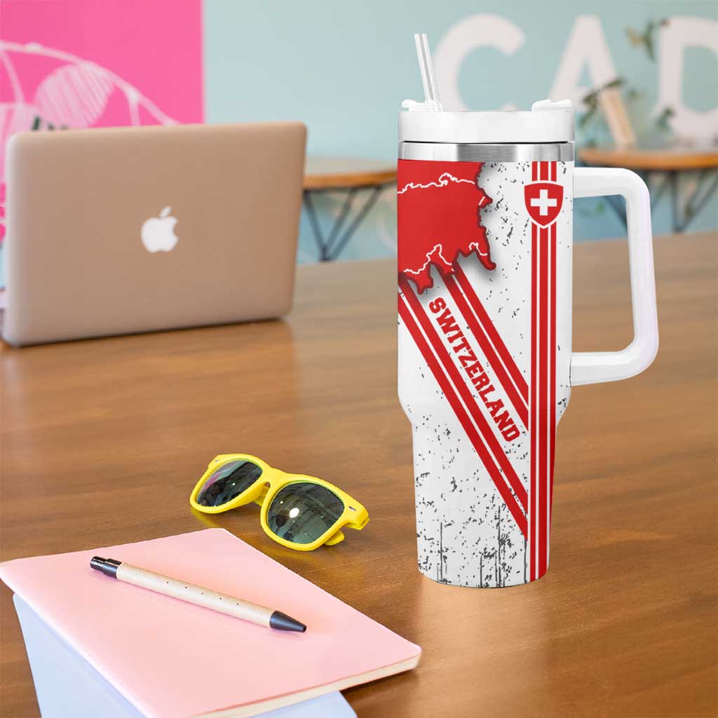Switzerland Flag Tumbler With Handle Swiss Map Red-White Distressed - Wonder Print Shop