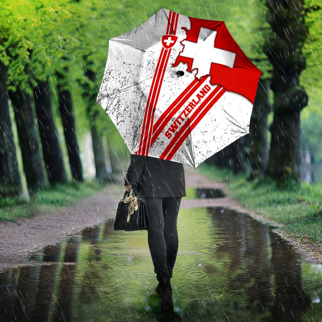 Switzerland Flag Umbrella Swiss Map Red-White Distressed - Wonder Print Shop