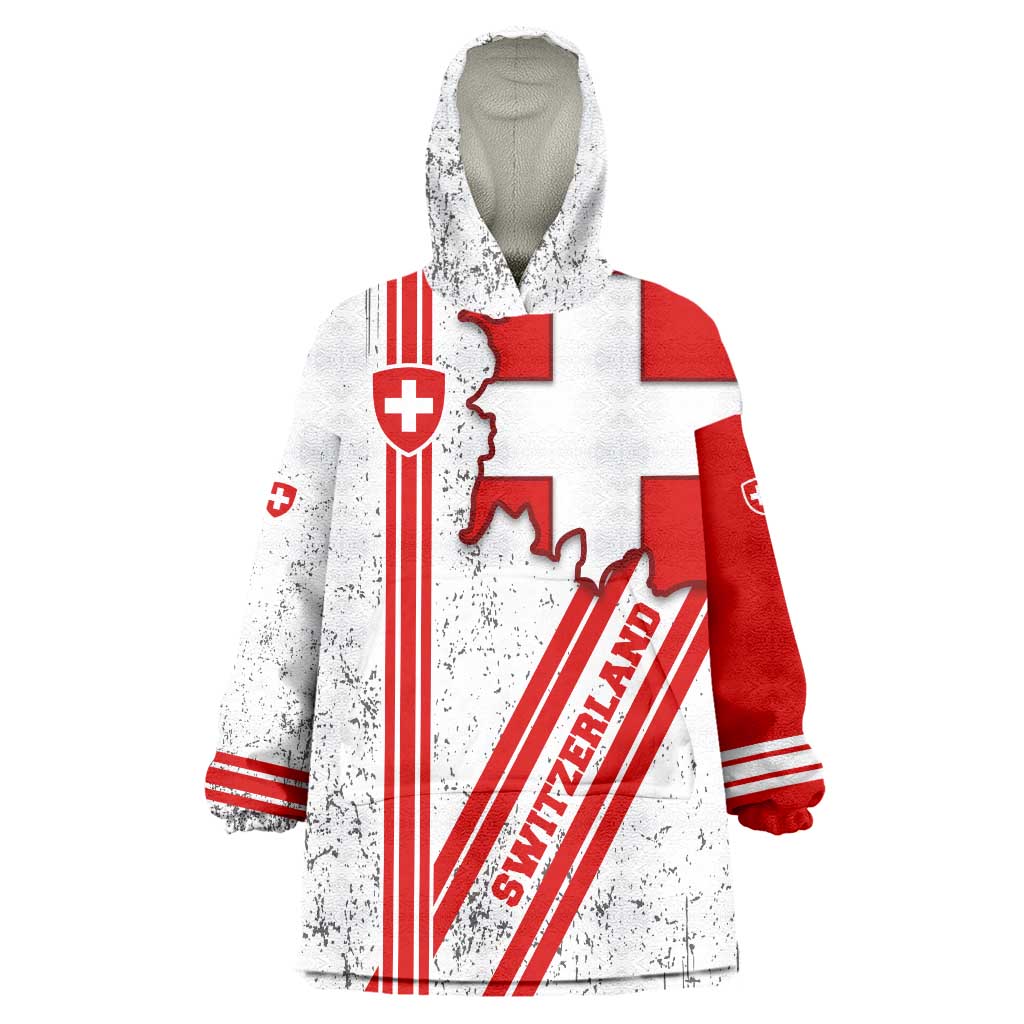 Switzerland Flag Wearable Blanket Hoodie Swiss Map Red-White Distressed - Wonder Print Shop