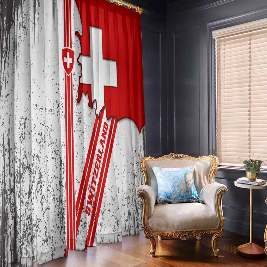 Switzerland Flag Window Curtain Swiss Map Red-White Distressed - Wonder Print Shop