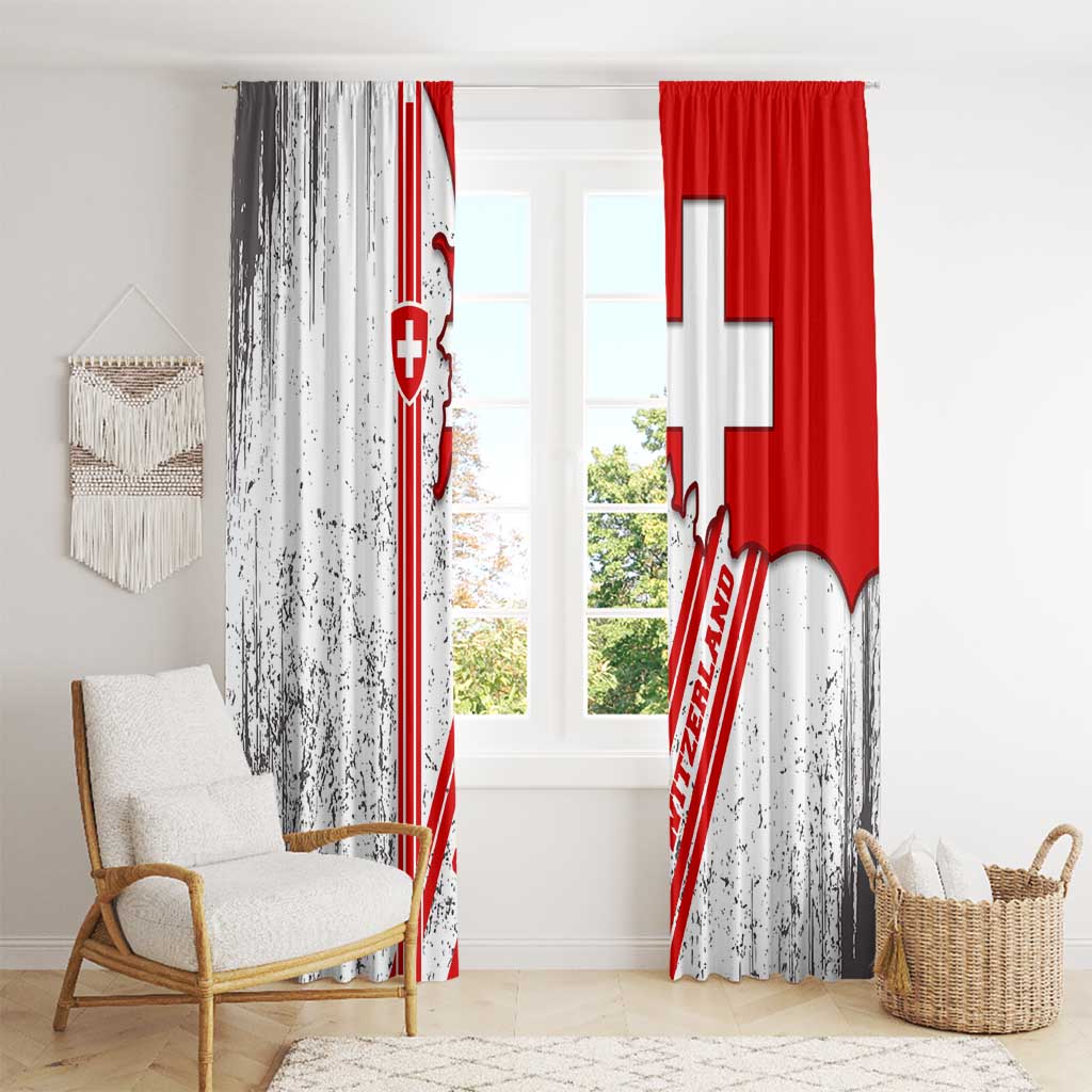 Switzerland Flag Window Curtain Swiss Map Red-White Distressed - Wonder Print Shop