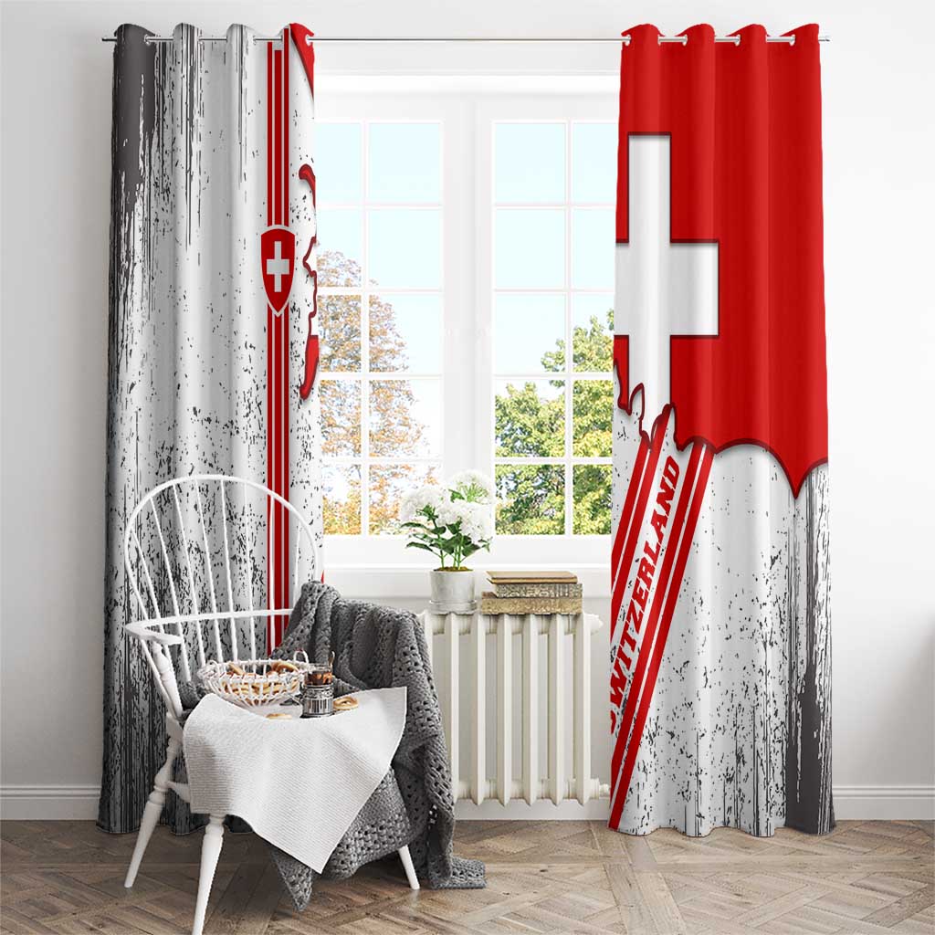 Switzerland Flag Window Curtain Swiss Map Red-White Distressed - Wonder Print Shop