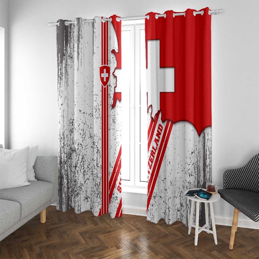Switzerland Flag Window Curtain Swiss Map Red-White Distressed - Wonder Print Shop