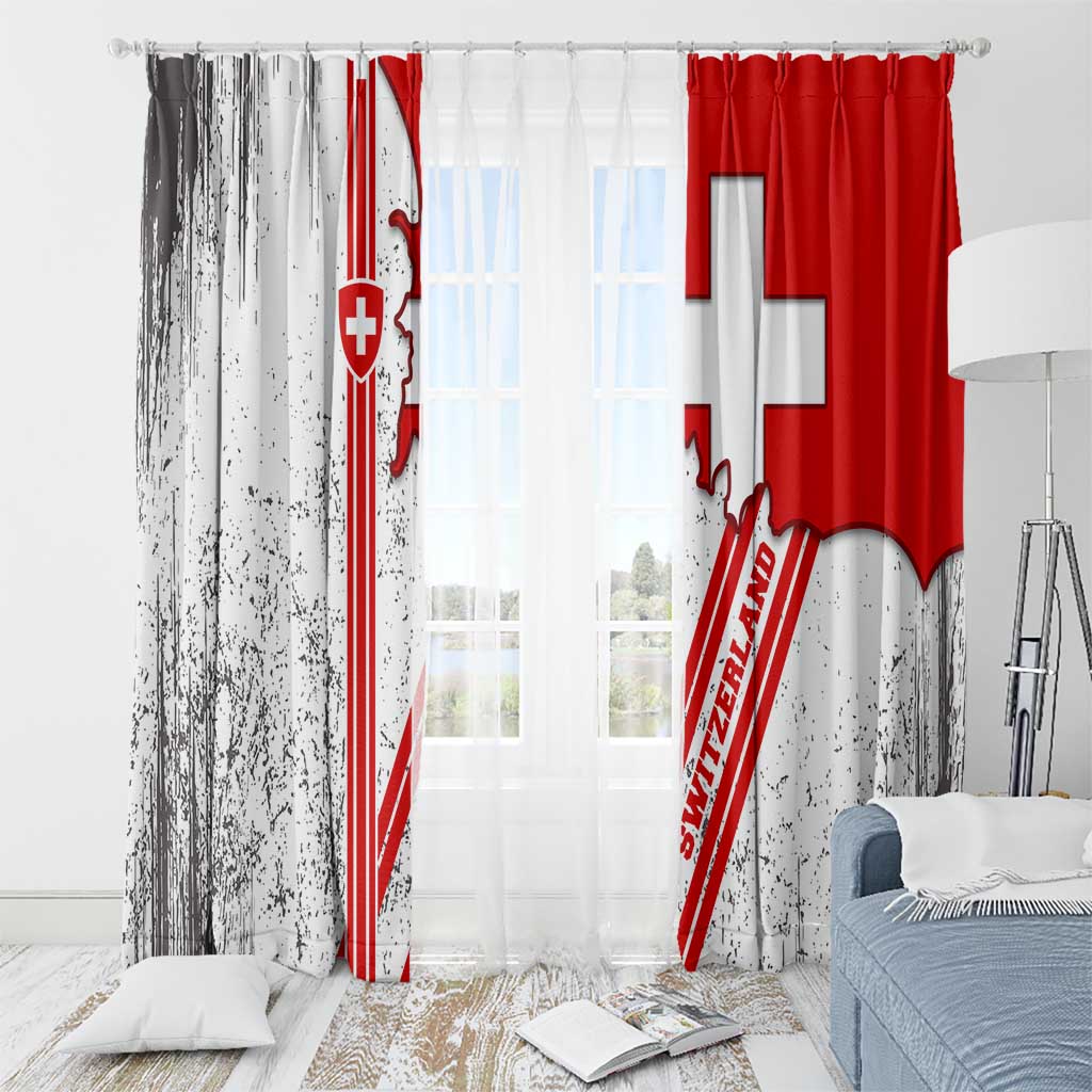 Switzerland Flag Window Curtain Swiss Map Red-White Distressed - Wonder Print Shop