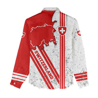 Switzerland Flag Women Casual Shirt Swiss Map Red-White Distressed - Wonder Print Shop