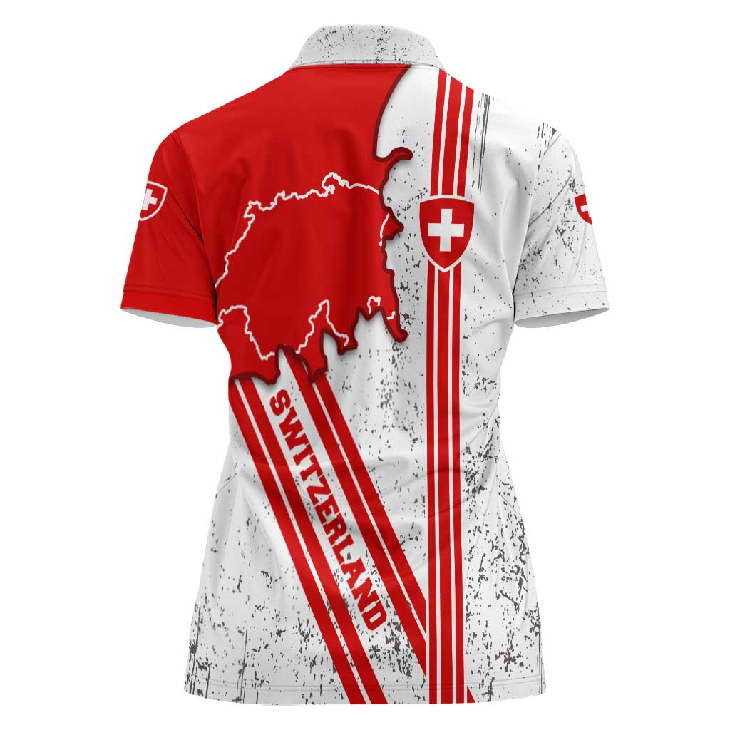 Switzerland Flag Women Polo Shirt Swiss Map Red-White Distressed - Wonder Print Shop