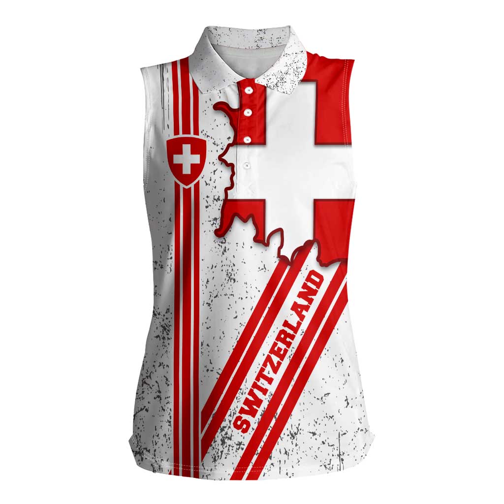 Switzerland Flag Women Sleeveless Polo Shirt Swiss Map Red-White Distressed - Wonder Print Shop