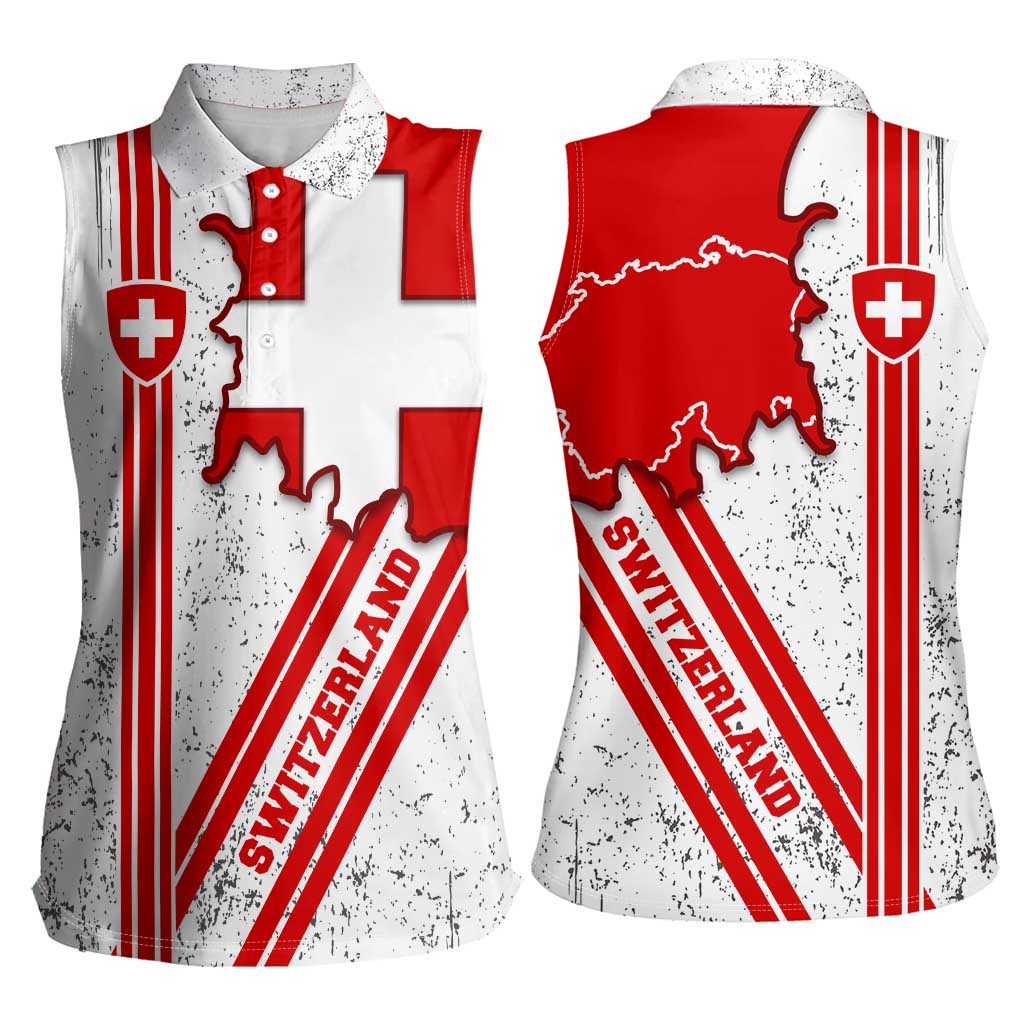 Switzerland Flag Women Sleeveless Polo Shirt Swiss Map Red-White Distressed - Wonder Print Shop