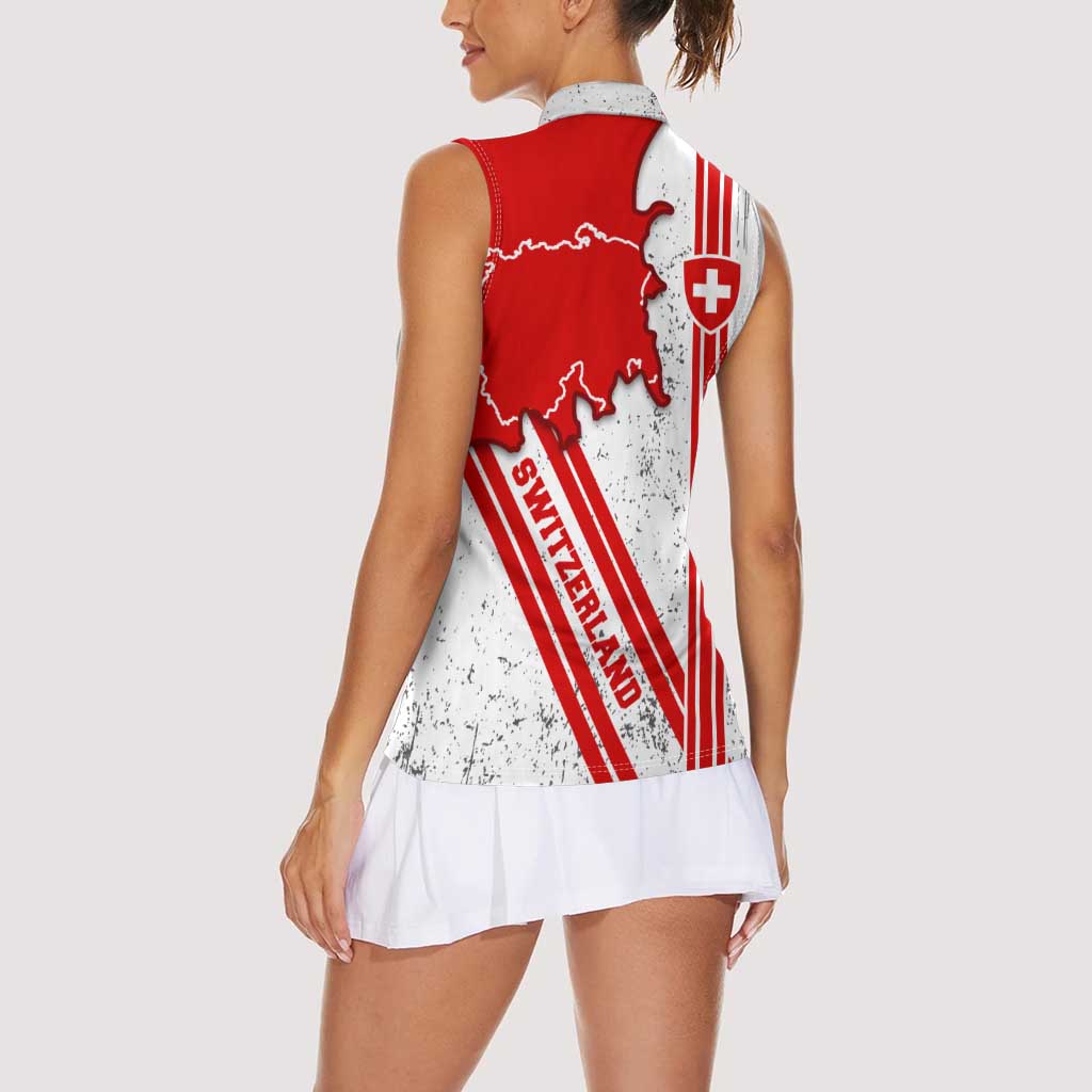 Switzerland Flag Women Sleeveless Polo Shirt Swiss Map Red-White Distressed - Wonder Print Shop