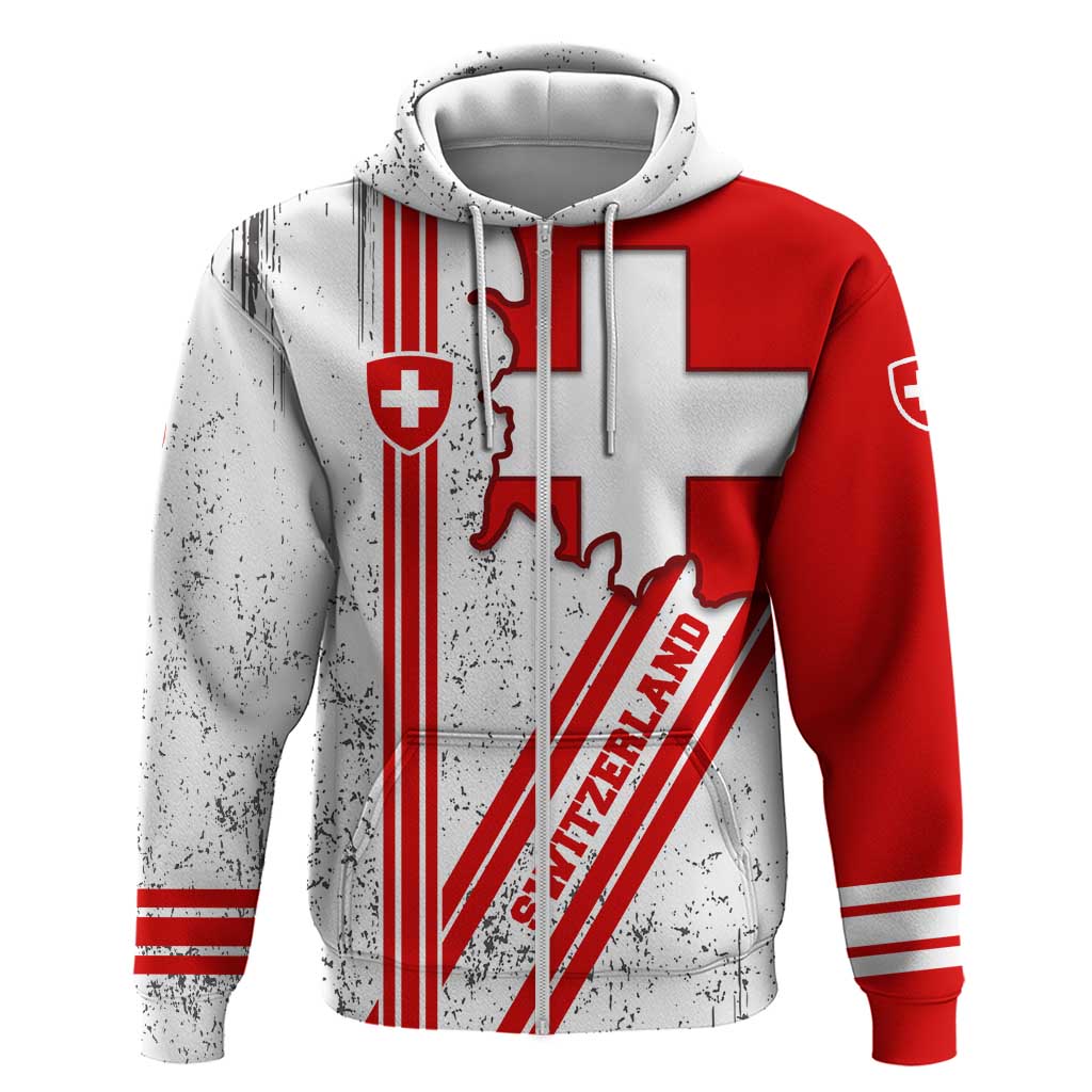 Switzerland Flag Zip Hoodie Swiss Map Red-White Distressed - Wonder Print Shop