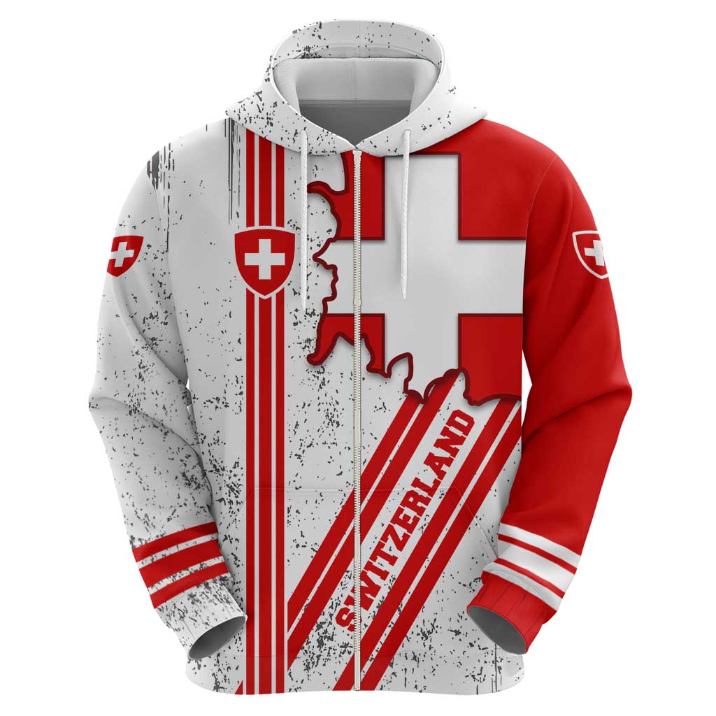 Switzerland Flag Zip Hoodie Swiss Map Red-White Distressed - Wonder Print Shop