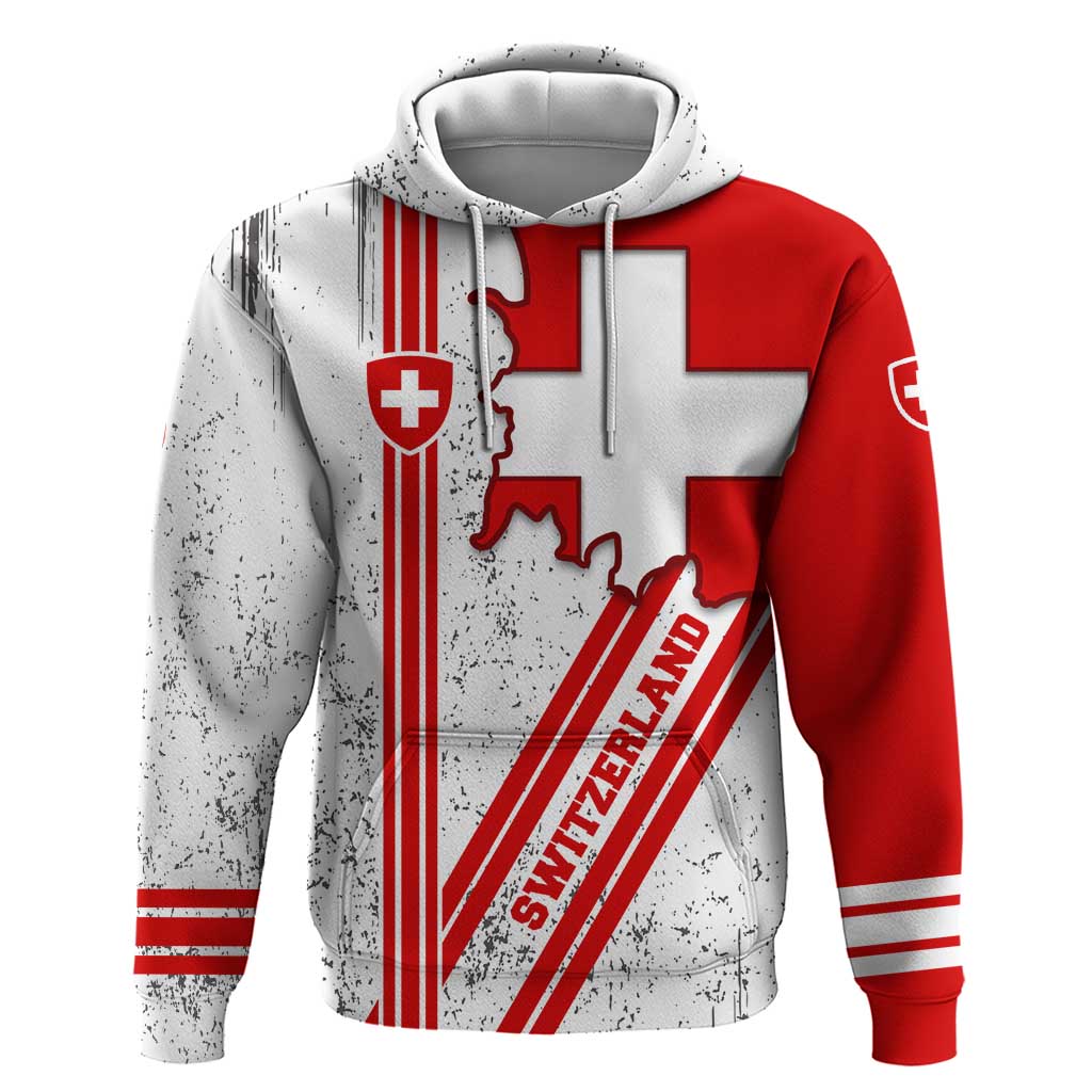 Switzerland Flag Zip Hoodie Swiss Map Red-White Distressed - Wonder Print Shop