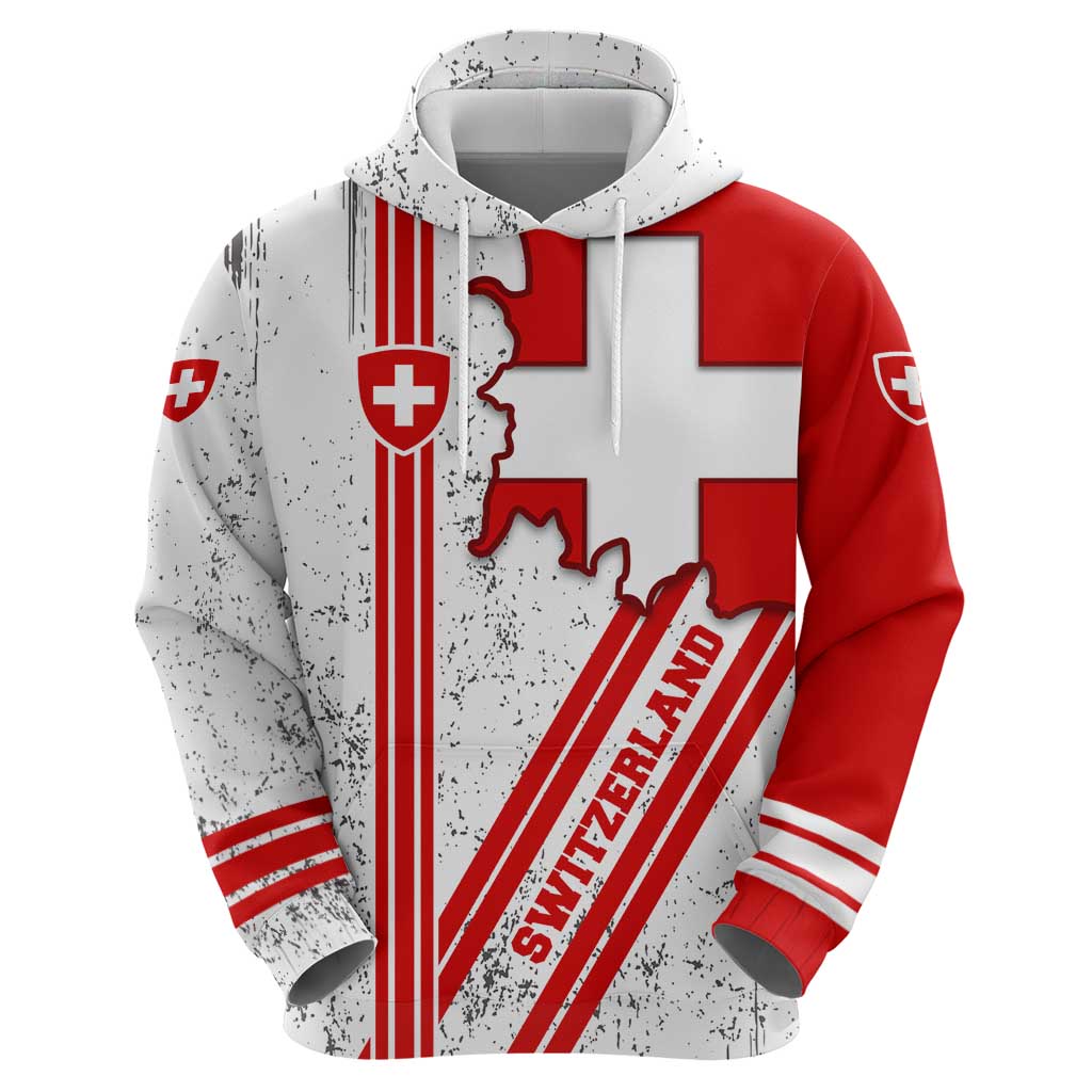 Switzerland Flag Zip Hoodie Swiss Map Red-White Distressed - Wonder Print Shop