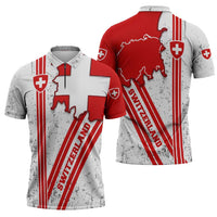 Switzerland Flag Zipper Polo Shirt Swiss Map Red-White Distressed - Wonder Print Shop