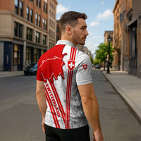 Switzerland Flag Zipper Polo Shirt Swiss Map Red-White Distressed - Wonder Print Shop