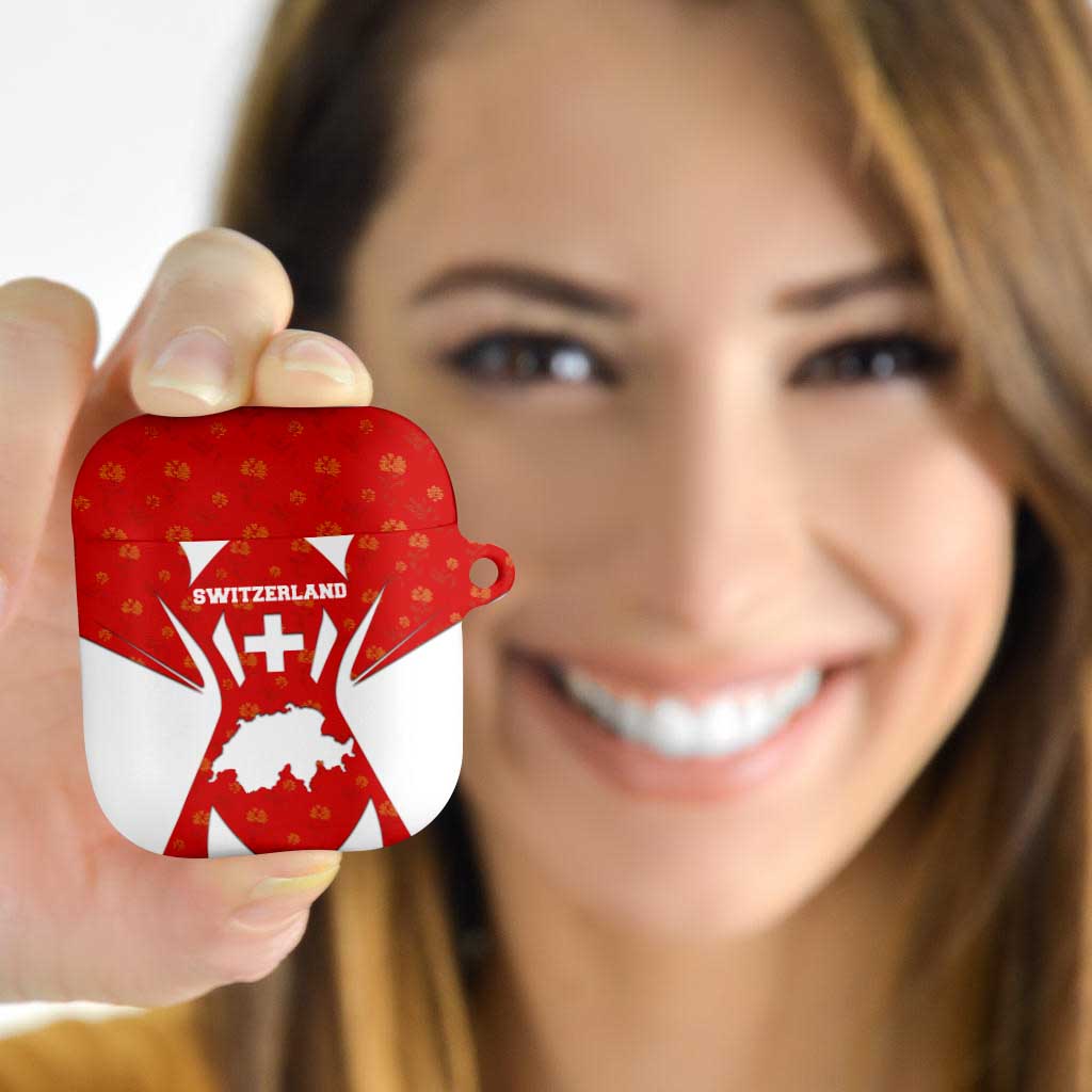 Switzerland Flag AirPods Case with Floral Pattern Red and White Sportswear - Wonder Print Shop