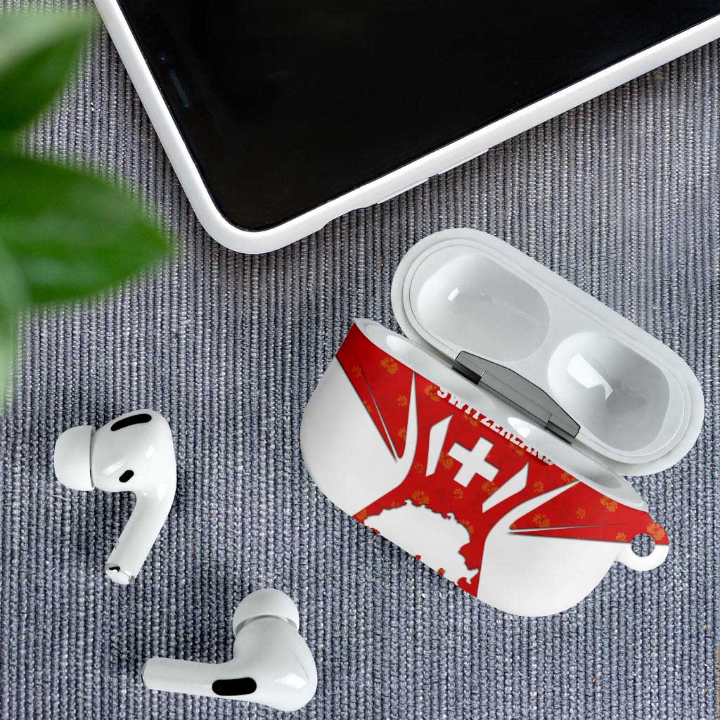 Switzerland Flag AirPods Case with Floral Pattern Red and White Sportswear - Wonder Print Shop